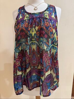 Belle Du Jour Multicolor Paisley Print Tank Top - Blue, Purple, Teal, Yellow